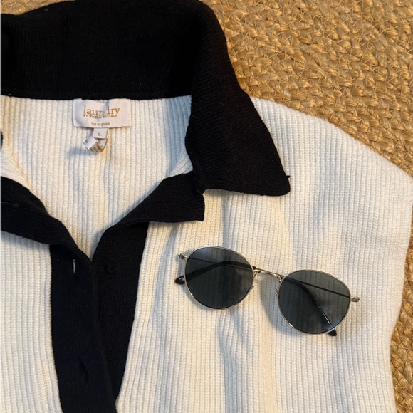 Laundry By Shelli Segal Black and White Polo Top - Picture 2 of 9